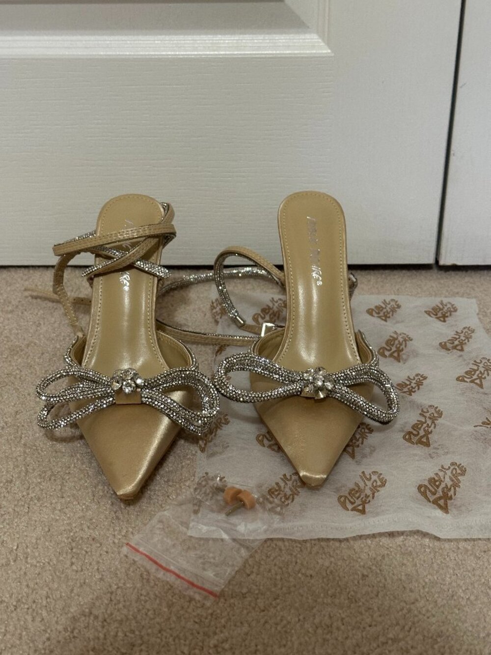 Public Desire Rhinestone Bow Pointed Toe Heels